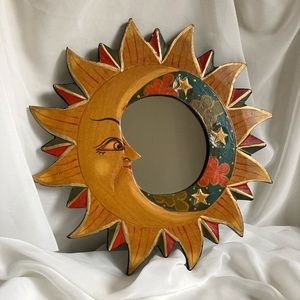 Boho moon mirror Indonesian folk art eclectic witchy decor